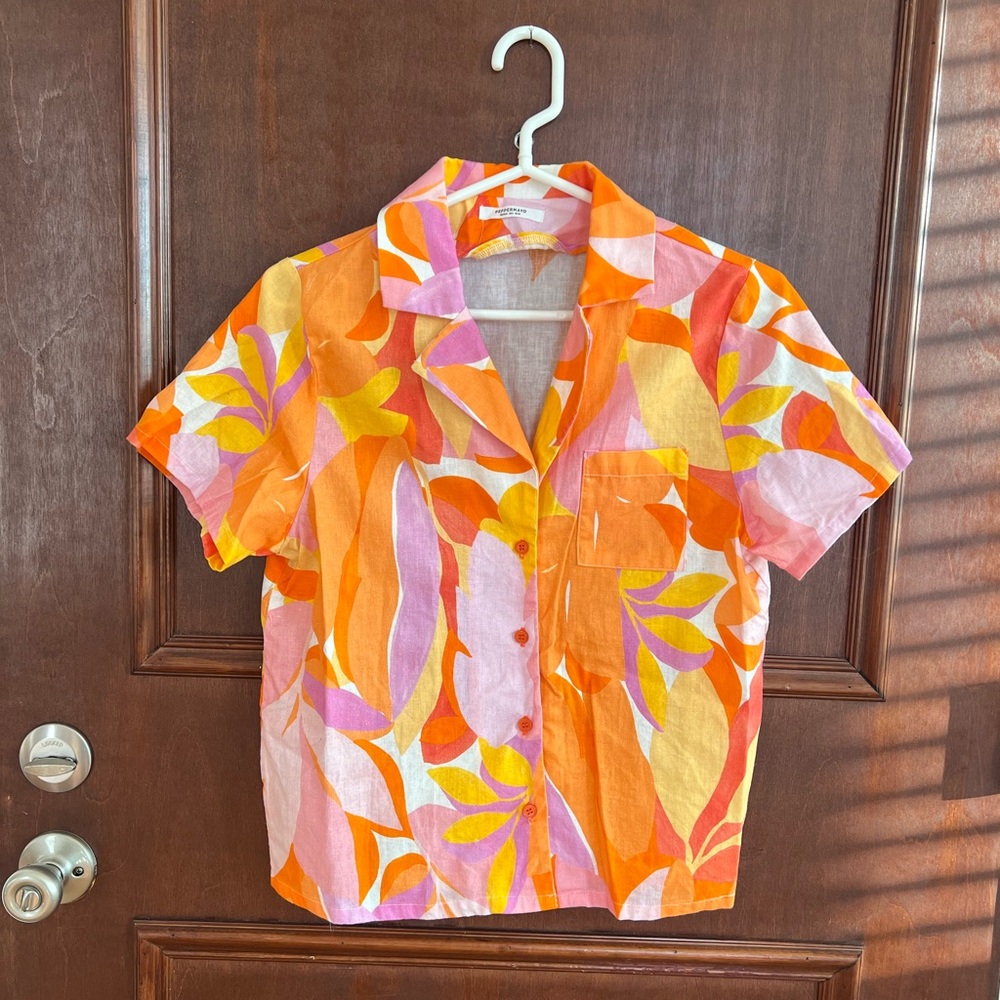 Peppermayo Retro Orange Pink Button Down Shirt & Shorts Set